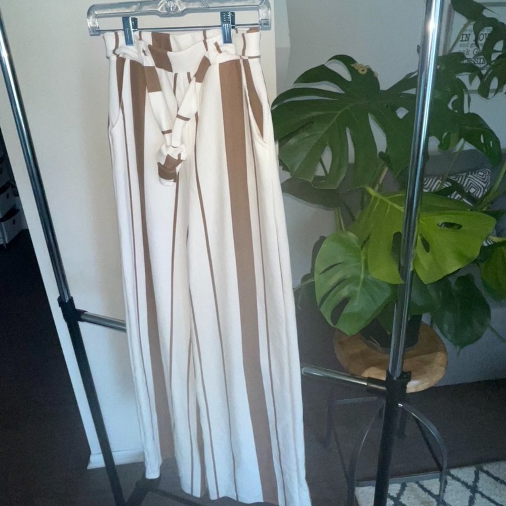 Tan and White Flare Pant